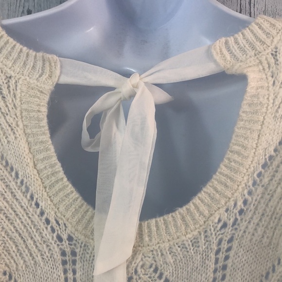 LC Lauren Conrad Loose Knit Back Sheer Tie Bow Gold Thread Small - Picture 3 of 9